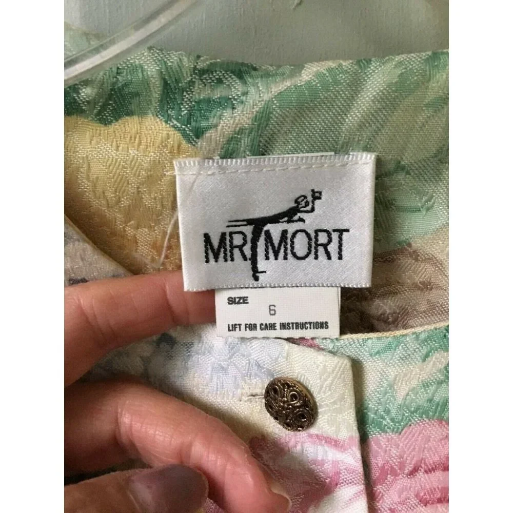 vintage MR MORT Size 6 floral skirt set jacket sheer skirt large flower